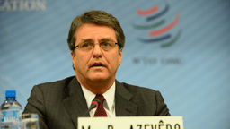 Roberto Azevêdo em coletiva de imprensa durante seu mandato como diretor-geral da Organização Mundial do Comércio (foto de arquivo, 2013)