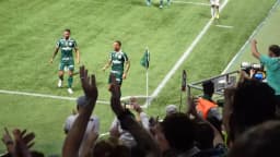 Jogadores do Palmeiras comemoram em campo durante partida, foto de arquivo