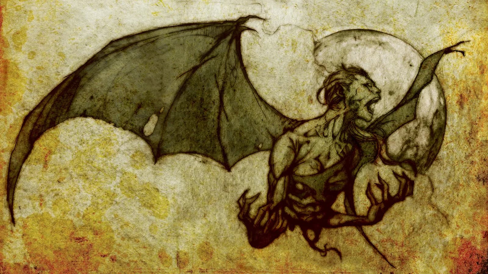 Ilustração da Manananggal, criatura alada do folclore filipino que aparece na animação