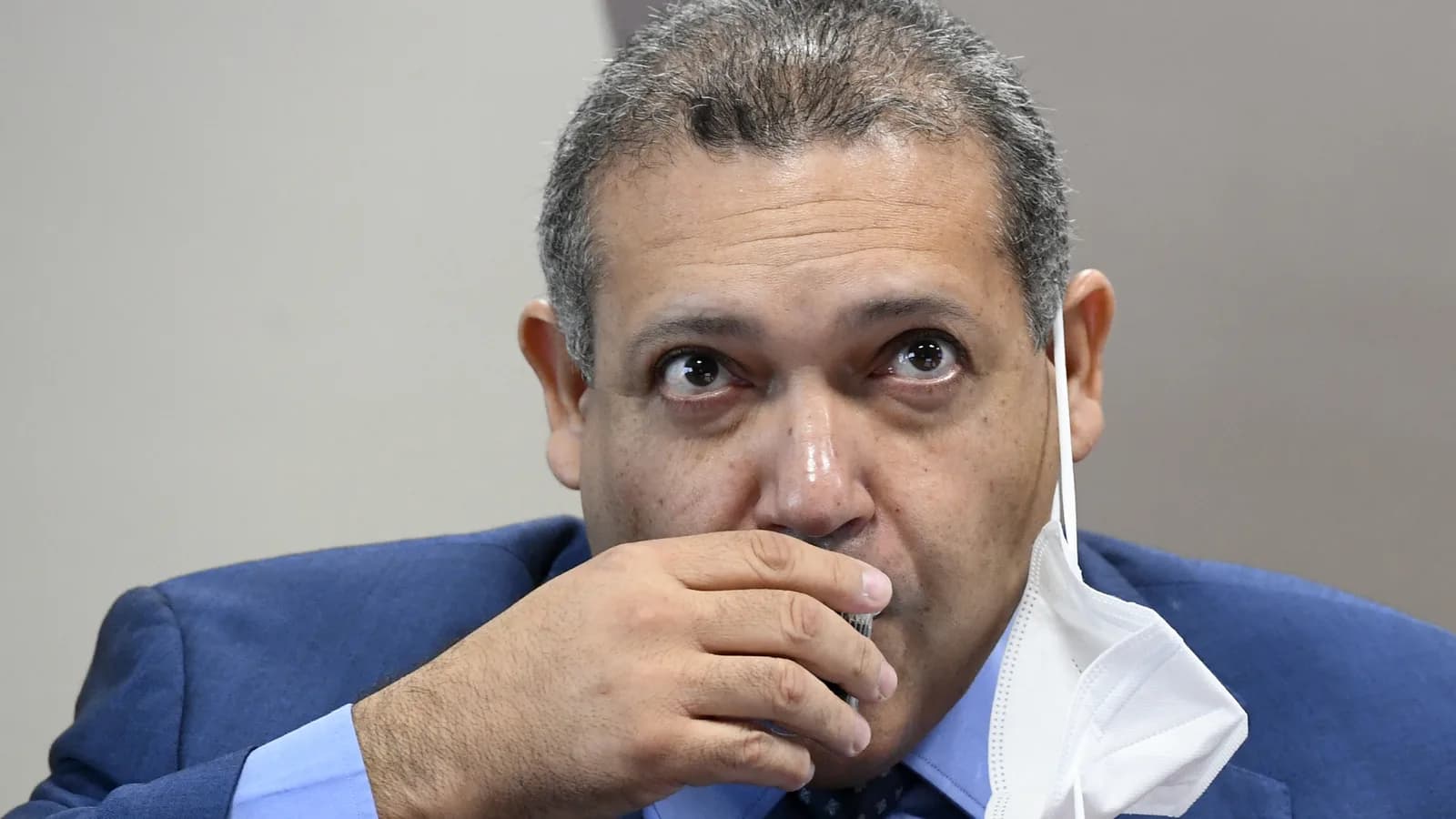 O ministro Kassio Nunes Marques durante sabatina na Comissão de Constituição e Justiça do Senado