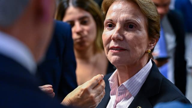 A senadora Tereza Cristina concede entrevista a jornalistas no Senado Federal; imagem de arquivo
