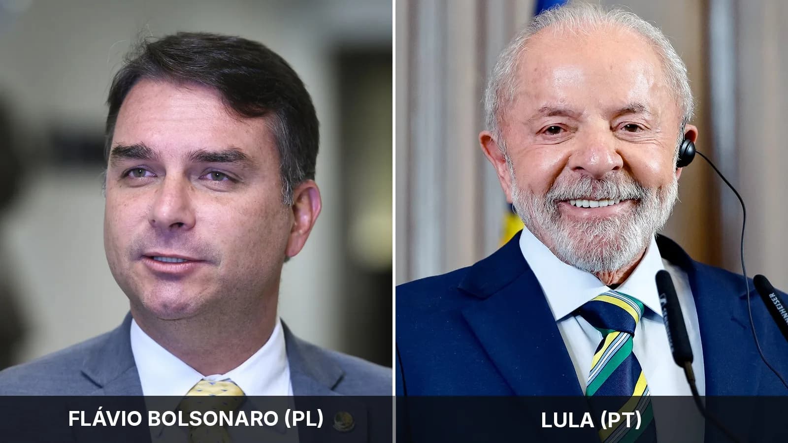 Montagem com Flávio Bolsonaro, à esquerda, e Lula, à direita