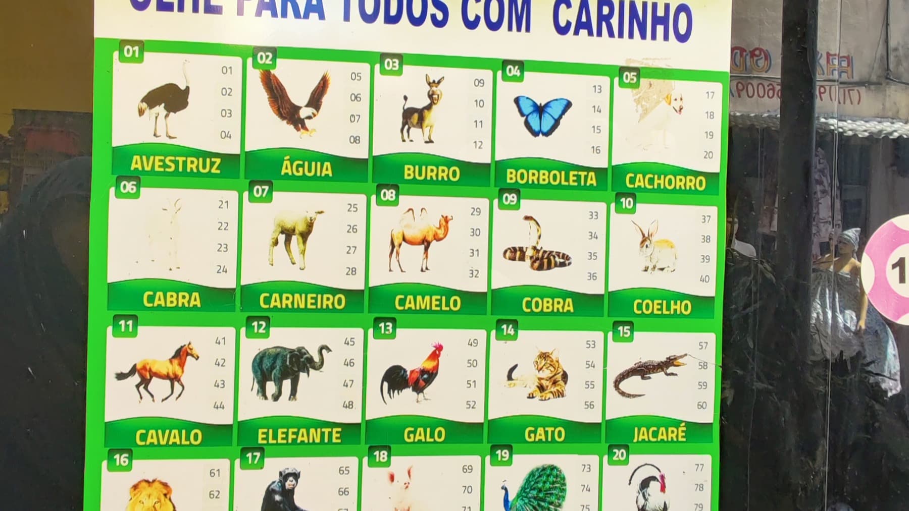 Tabela de apostas do jogo do bicho exposta em banca de rua (foto de arquivo, ilustrativa)