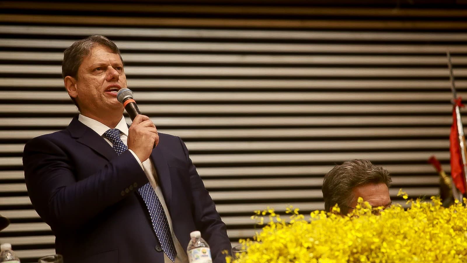Tarcísio de Freitas fala ao microfone durante sessão na Assembleia Legislativa de São Paulo, em imagem de arquivo