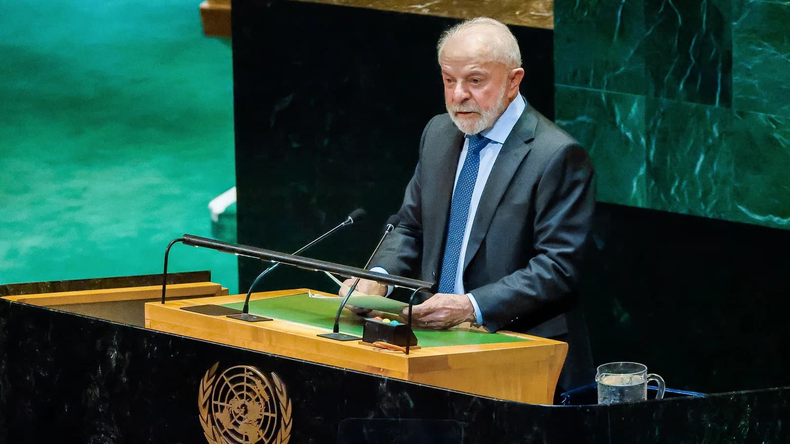 Lula discursa na tribuna da sede da ONU, em foto de arquivo