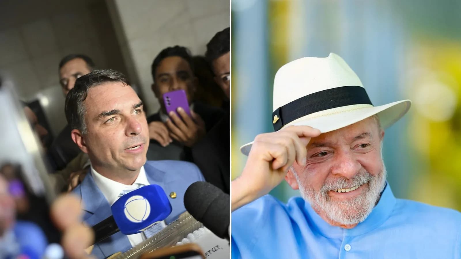 Montagem com Flávio Bolsonaro à esquerda e Lula à direita