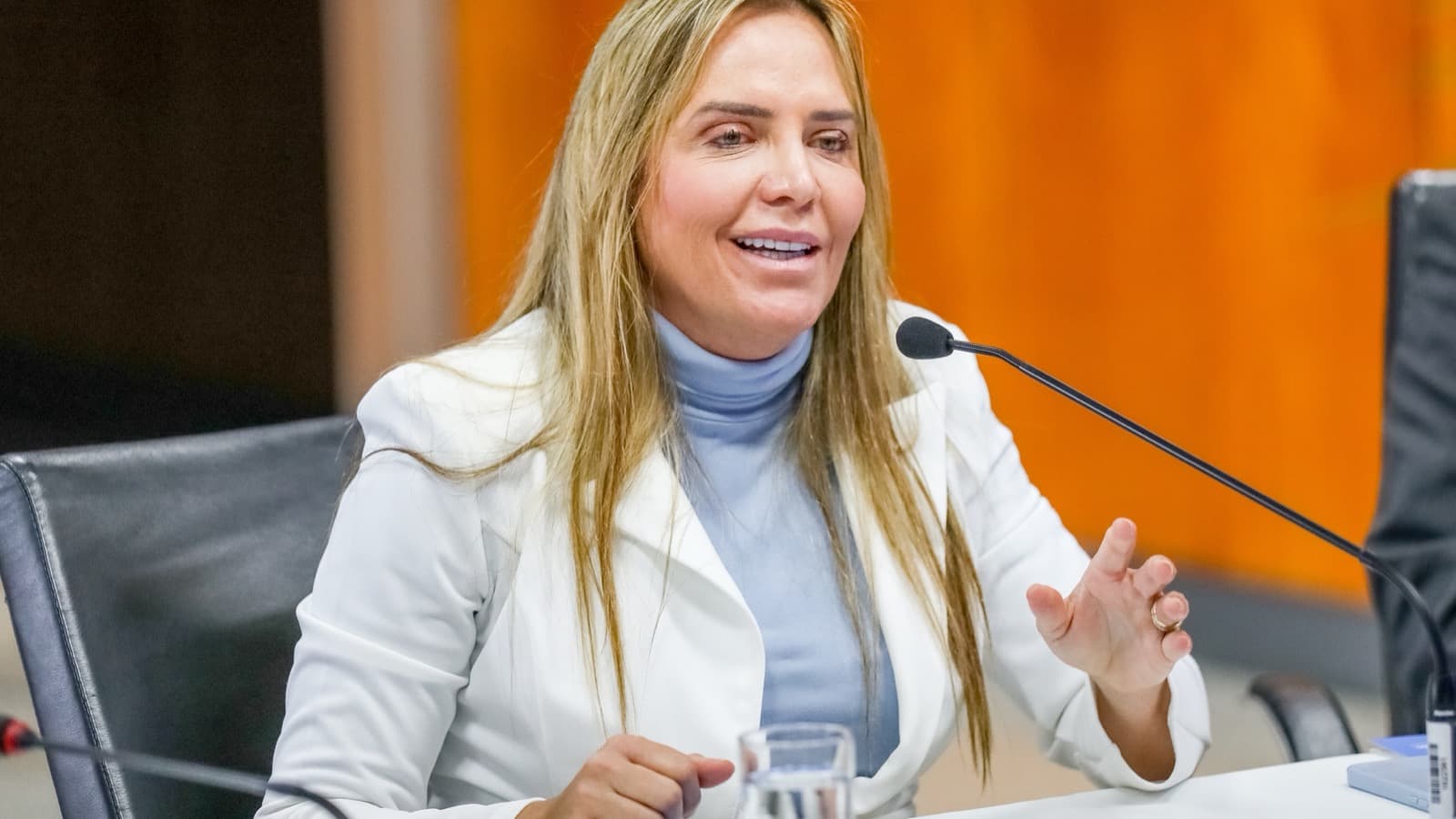 Celina Leão, governadora do Distrito Federal, fala à imprensa em coletiva (foto de arquivo)