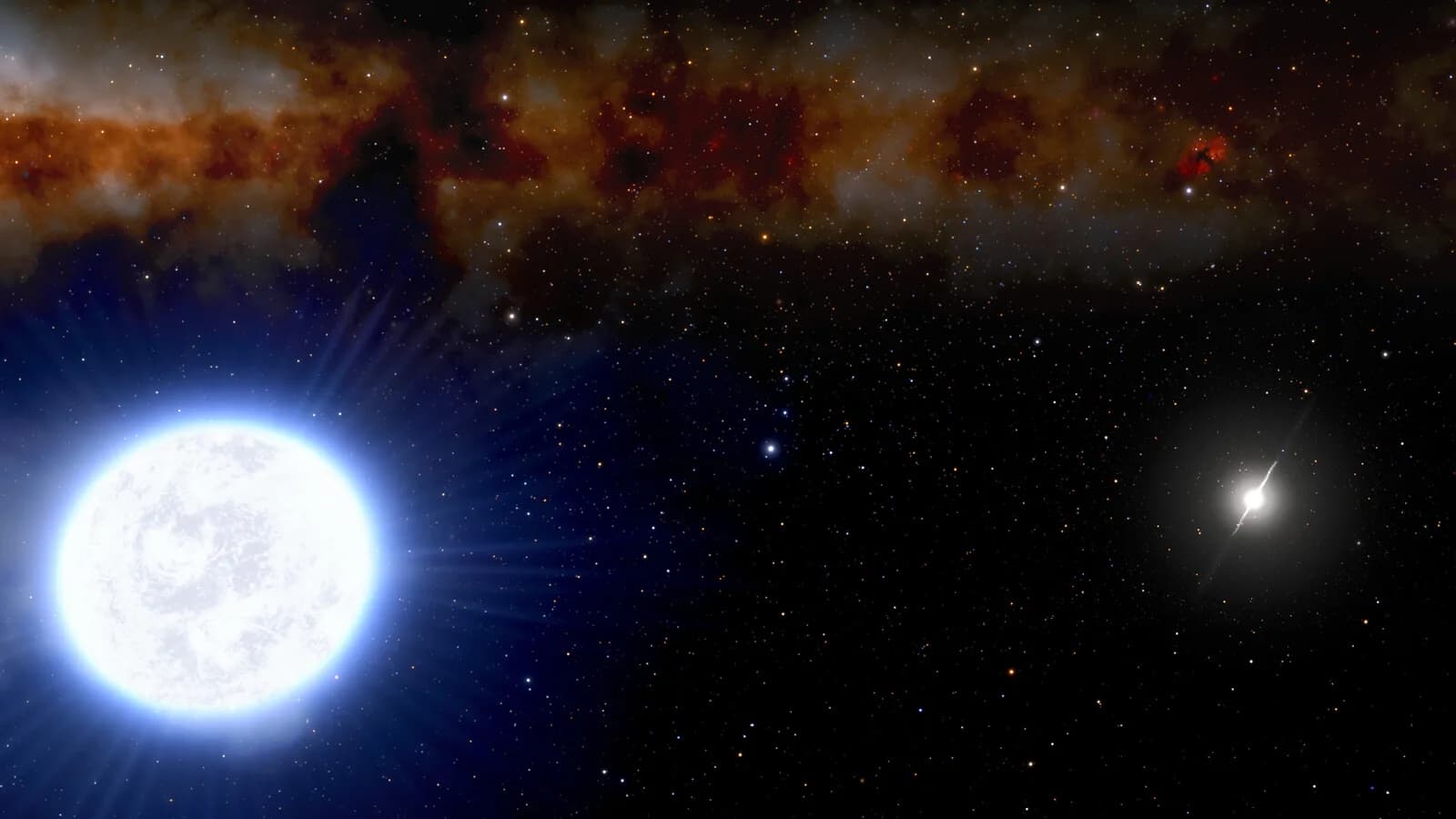 Ilustração artística de uma anã branca brilhante no espaço, cercada por estrelas