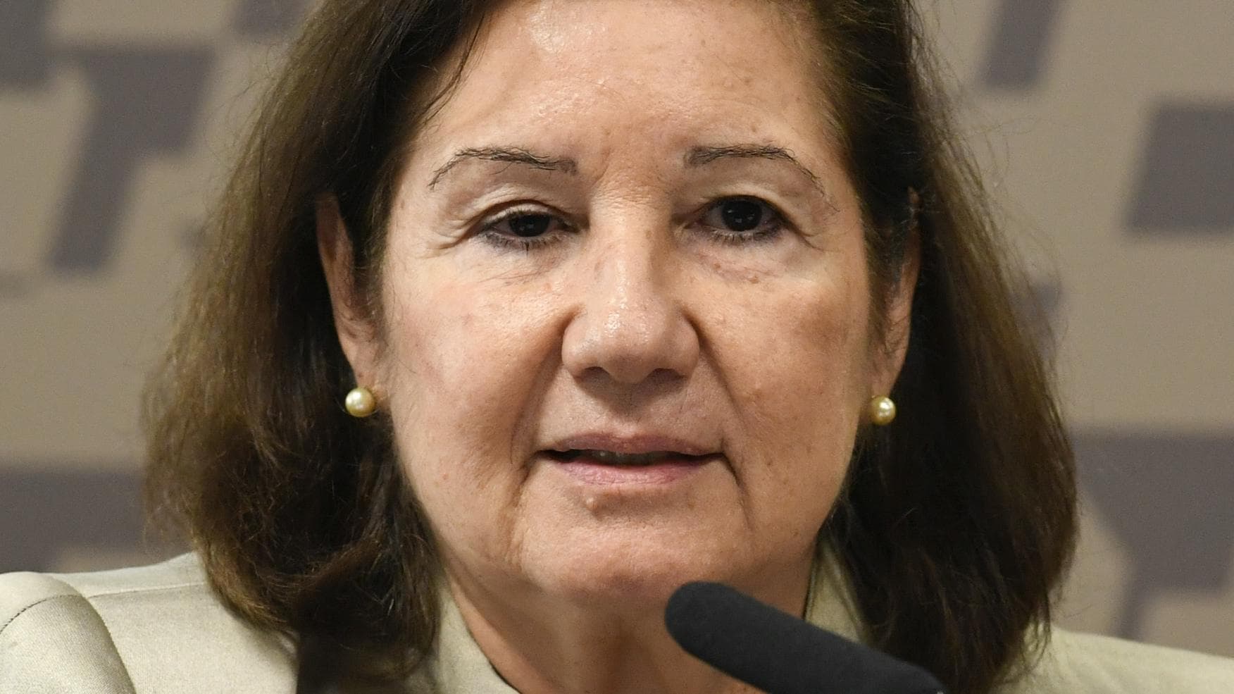 A embaixadora Maria Luiza Ribeiro Viotti fala ao microfone durante sabatina no Senado (foto de arquivo)