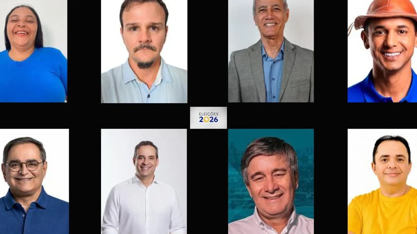 Fotos dos candidatos ao governo do Rio Grande do Norte nas eleições de 2026, entre eles Allyson Bezerra e Cadu de Lula