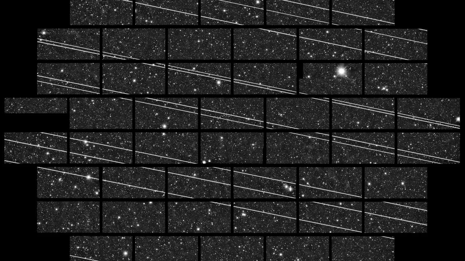 Satélites da Starlink fotografados cruzando o céu estrelado