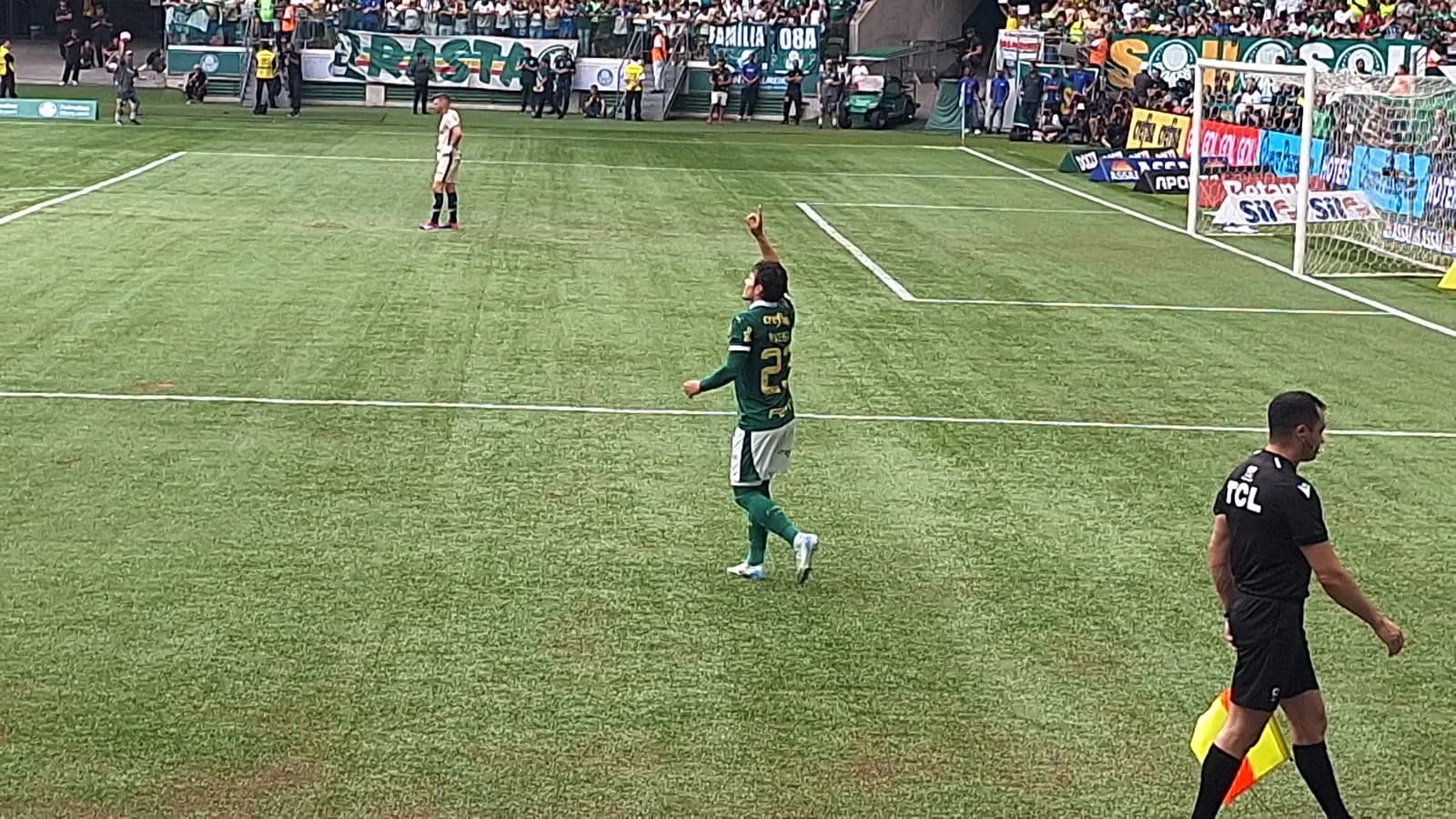 Raphael Veiga comemora gol pelo Palmeiras no Allianz Parque, em foto de arquivo