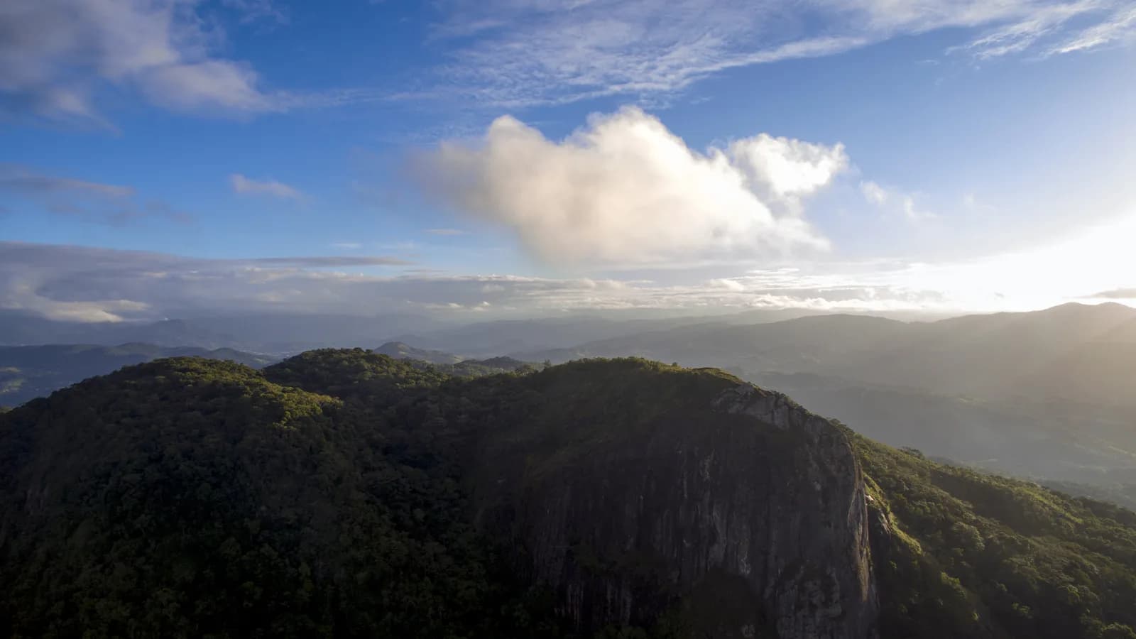Paisagem de mata e formação rochosa em São José, Santa Catarina