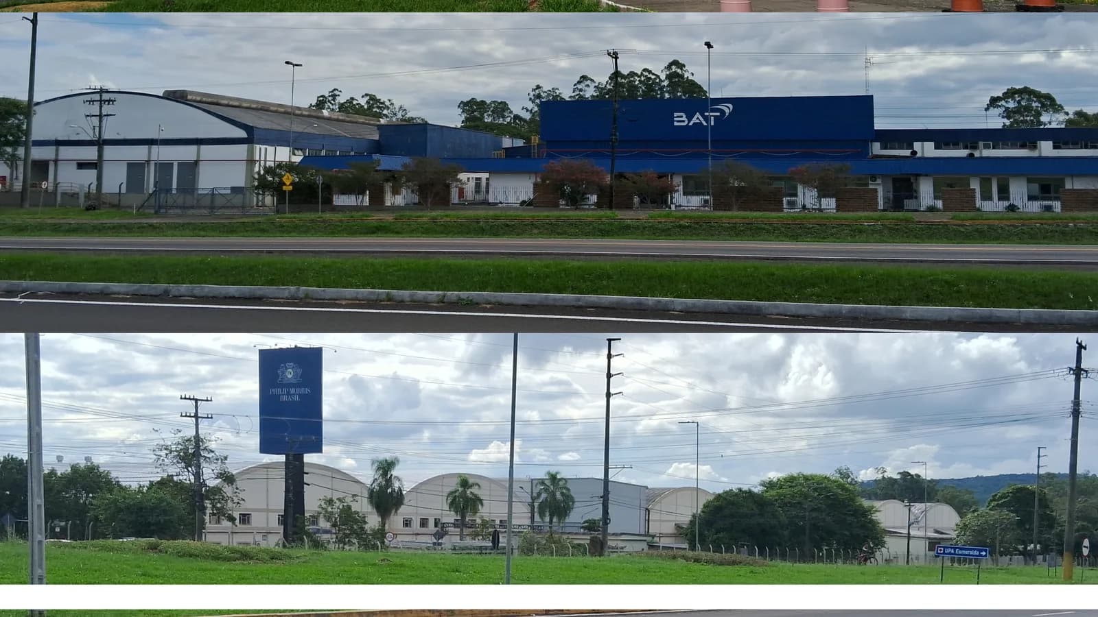 Fachadas das fábricas de tabaco British American Tobacco e Philip Morris em Santa Cruz do Sul (RS)