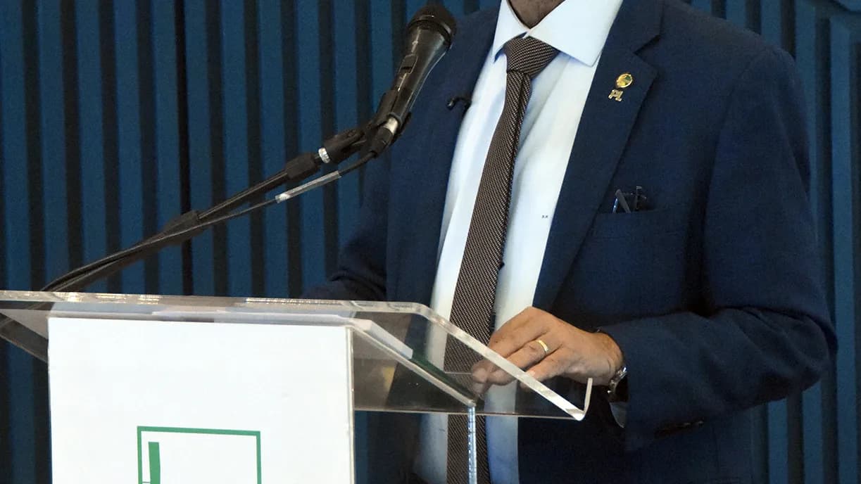 Senador Rogério Marinho discursa em púlpito durante audiência pública na Câmara dos Deputados