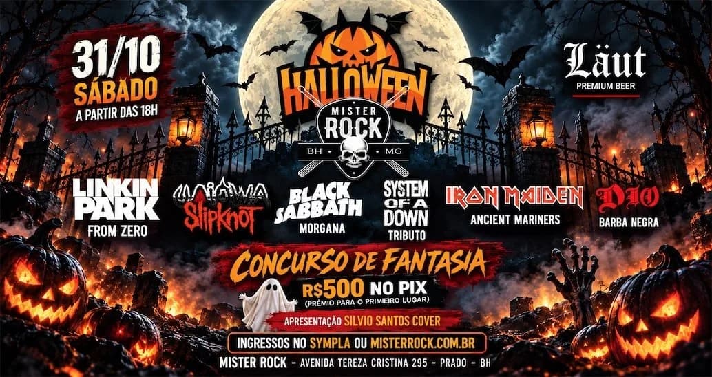 31/10 - Halloween Mister Rock: Concurso de Fantasia: Slipknot, Iron, Linkin Park, Black Sabbath