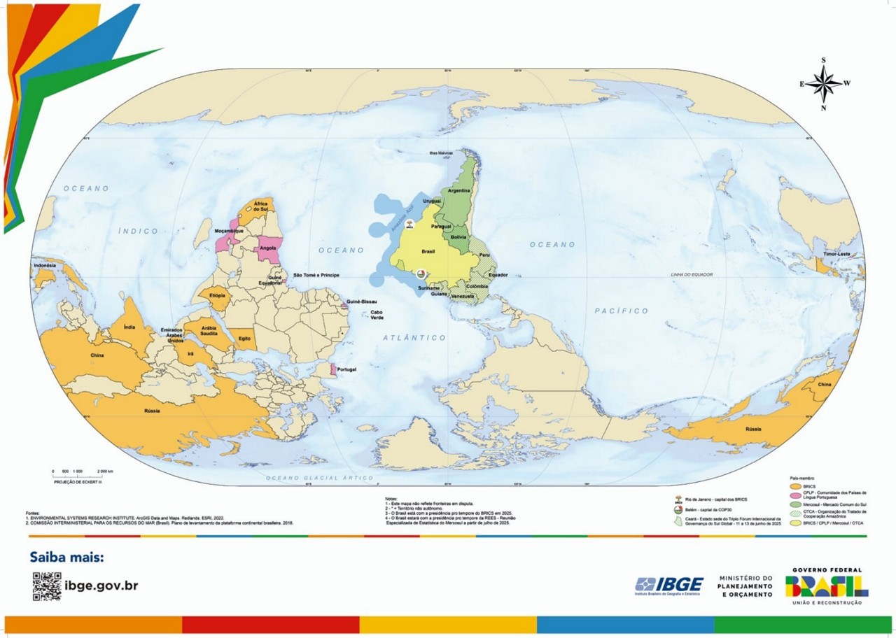 Servidores do IBGE Reagem ao Novo Mapa-Múndi com Brasil Centralizado