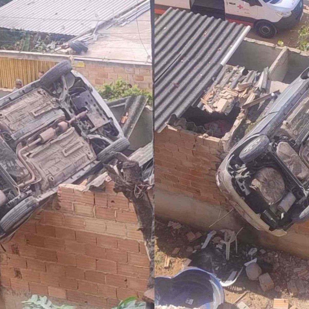 Carro cai em cima de casa em Belo Horizonte e motorista fica presa